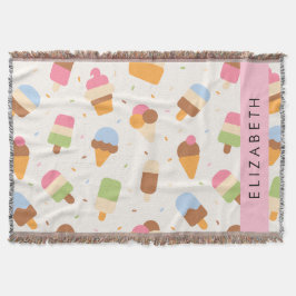 Ice Cream Pattern, Ice Cream Cone, Jouw naam Deken