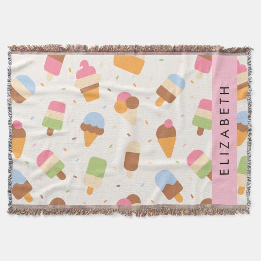 Ice Cream Pattern, Ice Cream Cone, Jouw naam Deken (Voorkant)