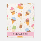 Ice Cream Pattern, Ice Cream Cone, Jouw naam Fleece Deken (Voorkant)