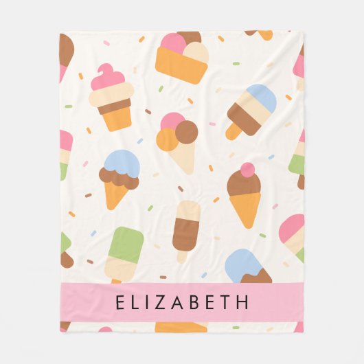 Ice Cream Pattern, Ice Cream Cone, Jouw naam Fleece Deken (Voorkant)