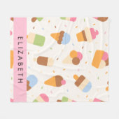 Ice Cream Pattern, Ice Cream Cone, Jouw naam Fleece Deken (Voorkant (Horizontaal))