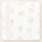 Ice Cream Pattern, Ice Cream Cone, Jouw naam Glazen Onderzetter (Achterkant)