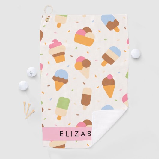 Ice Cream Pattern, Ice Cream Cone, Jouw naam Golfhanddoek (Insitu)