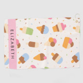 Ice Cream Pattern, Ice Cream Cone, Jouw naam Golfhanddoek (Horizontaal)