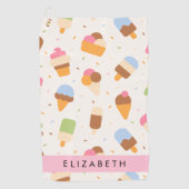 Ice Cream Pattern, Ice Cream Cone, Jouw naam Golfhanddoek (Voorkant)