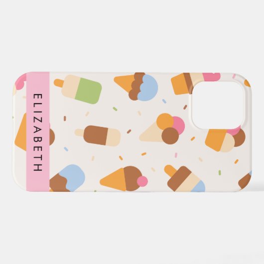 Ice Cream Pattern, Ice Cream Cone, Jouw naam iPhone Hoesje (Achterkant horizontaal)