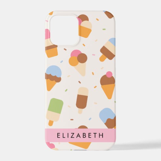 Ice Cream Pattern, Ice Cream Cone, Jouw naam iPhone Hoesje (Achterkant)