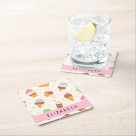 Ice Cream Pattern, Ice Cream Cone, Jouw naam Kartonnen Onderzetters