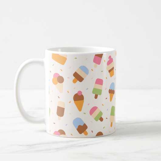 Ice Cream Pattern, Ice Cream Cone, Jouw naam Koffiemok (Links)