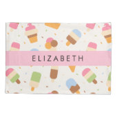 Ice Cream Pattern, Ice Cream Cone, Jouw naam Kussensloop (Achterkant)