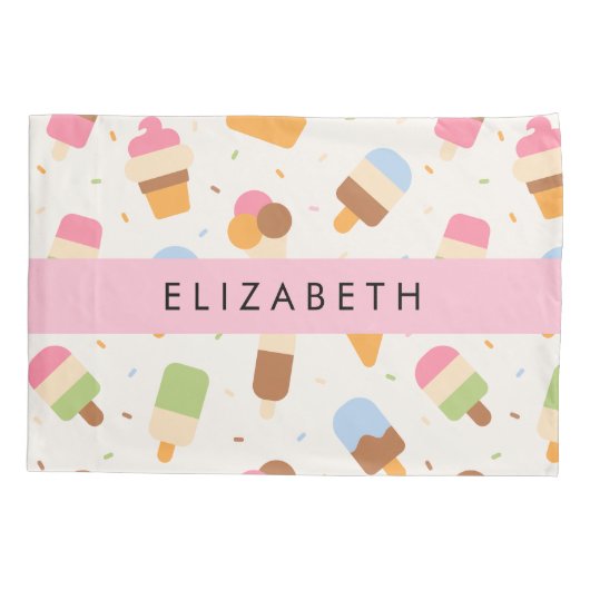 Ice Cream Pattern, Ice Cream Cone, Jouw naam Kussensloop (Achterkant)