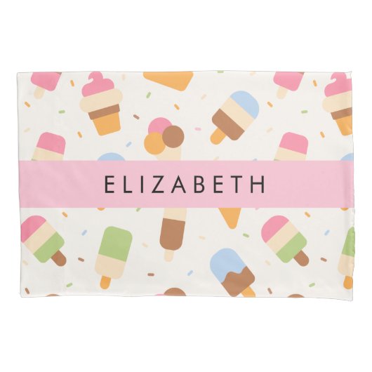 Ice Cream Pattern, Ice Cream Cone, Jouw naam Kussensloop (Voorkant)