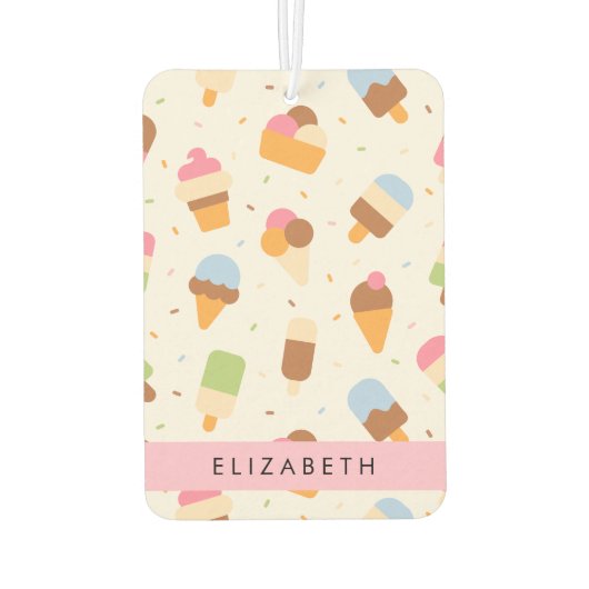 Ice Cream Pattern, Ice Cream Cone, Jouw naam Luchtverfrisser (Achterkant)