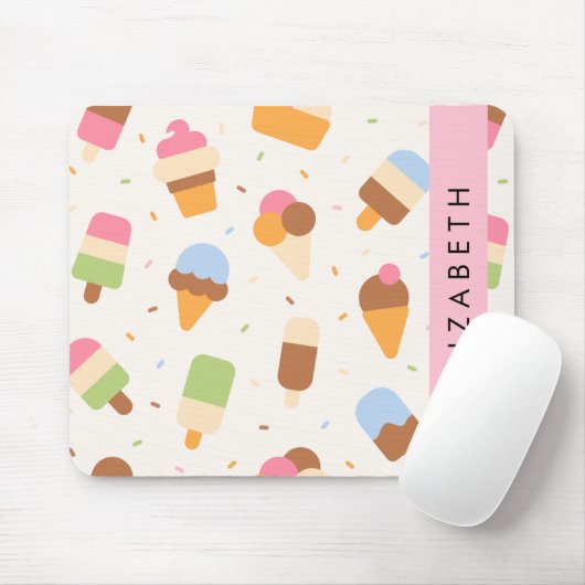 Ice Cream Pattern, Ice Cream Cone, Jouw naam Muismat (Met muis)