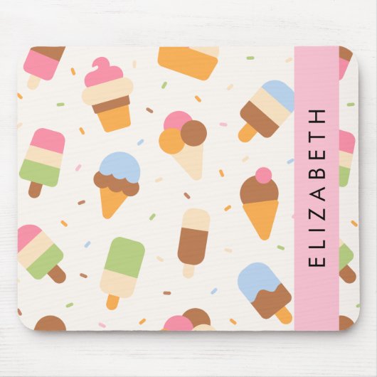 Ice Cream Pattern, Ice Cream Cone, Jouw naam Muismat (Voorkant)