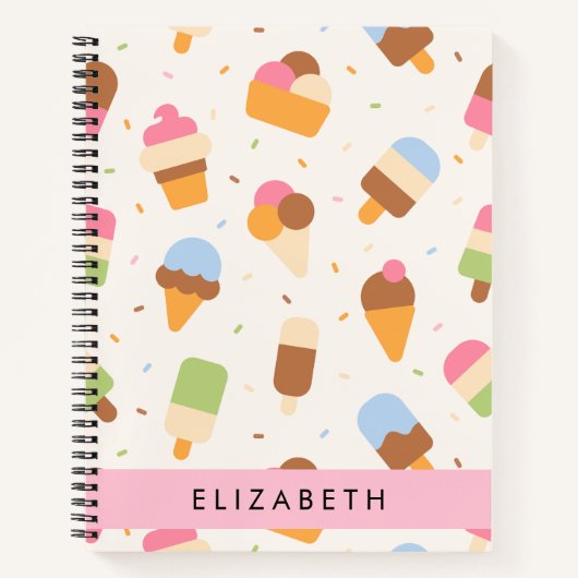 Ice Cream Pattern, Ice Cream Cone, Jouw naam Notitieboek (Voorkant)