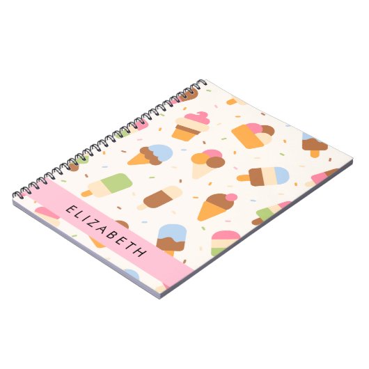 Ice Cream Pattern, Ice Cream Cone, Jouw naam Notitieboek (Linkerzijde)
