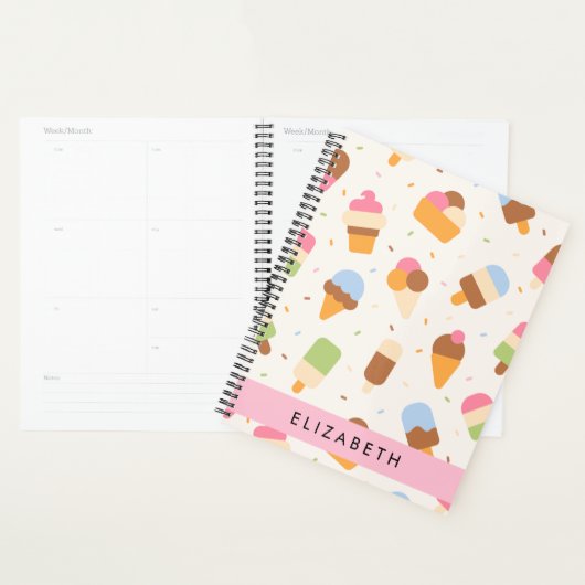 Ice Cream Pattern, Ice Cream Cone, Jouw naam Planner (Display)