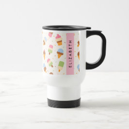 Ice Cream Pattern, Ice Cream Cone, Jouw naam Reisbeker