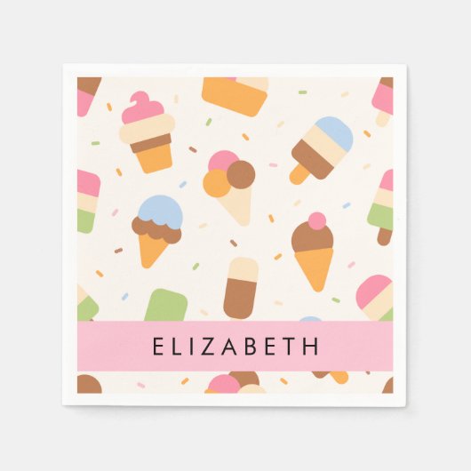 Ice Cream Pattern, Ice Cream Cone, Jouw naam Servet (Voorkant)