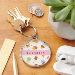 Ice Cream Pattern, Ice Cream Cone, Jouw naam Sleutelhanger