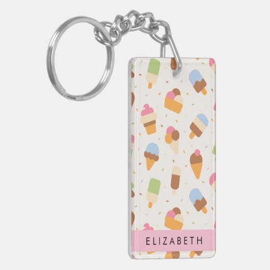 Ice Cream Pattern, Ice Cream Cone, Jouw naam Sleutelhanger (Voorkant Links)