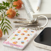 Ice Cream Pattern, Ice Cream Cone, Jouw naam Sleutelhanger (Voorkant Rechts)