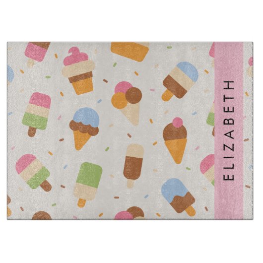 Ice Cream Pattern, Ice Cream Cone, Jouw naam Snijplank (Voorkant)