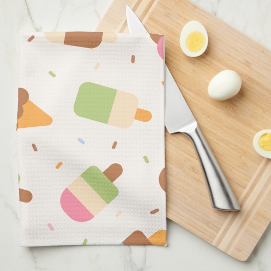 Ice Cream Pattern, Ice Cream Cone, Jouw naam Theedoek (Quarter Fold)