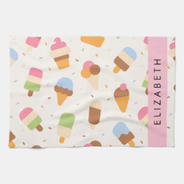 Ice Cream Pattern, Ice Cream Cone, Jouw naam Theedoek