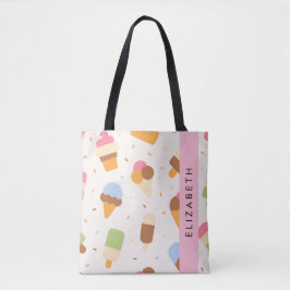 Ice Cream Pattern, Ice Cream Cone, Jouw naam Tote Bag