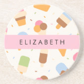 Ice Cream Pattern, Ice Cream Cone, Jouw naam Zandsteen Onderzetter (Voorkant)