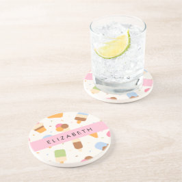 Ice Cream Pattern, Ice Cream Cone, Jouw naam Zandsteen Onderzetter
