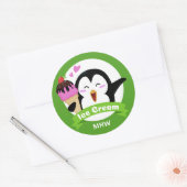 Ice Cream Penguin aangepaste monogram & kleur stic Ronde Sticker (Envelop)
