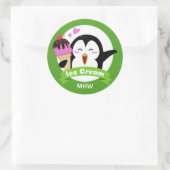 Ice Cream Penguin aangepaste monogram & kleur stic Ronde Sticker (Tas)