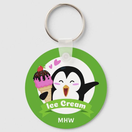 Ice Cream Penguin aangepaste monogram sleutelketen Sleutelhanger (Voorkant)