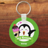Ice Cream Penguin aangepaste monogram sleutelketen Sleutelhanger (Voorkant)