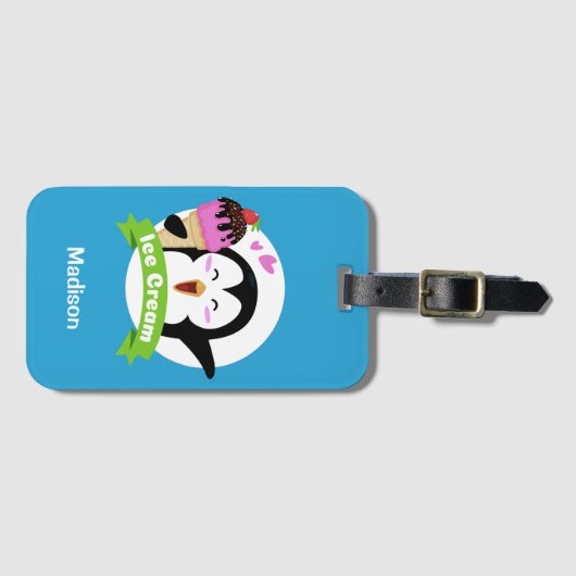 Ice Cream Penguin, aangepaste naam en kleur Bagagelabel (Voorkant (horizontaal))