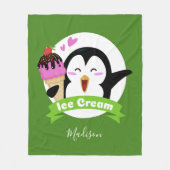 Ice Cream Penguin, aangepaste naam en kleurendeken Fleece Deken (Voorkant)