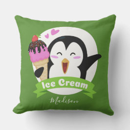 Ice Cream Penguin aangepaste naam & kleur gooien k Buitenkussen