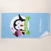 Ice Cream Penguin aangepaste naam & kleur strand h Strandlaken (Voorkant)