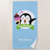 Ice Cream Penguin aangepaste naam & kleur strand h Strandlaken (Voorkant)