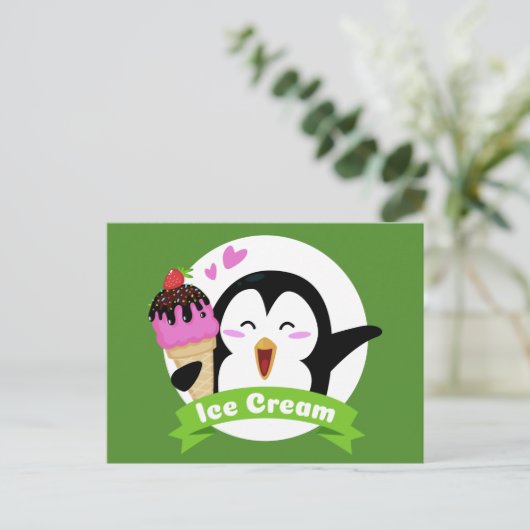 Ice Cream Penguin briefkaart (Staand voorkant)