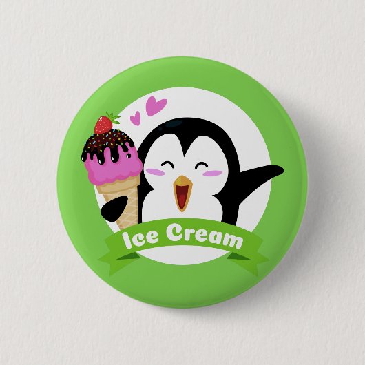 Ice Cream Penguin-knoppen Ronde Button 5,7 Cm (Voorkant)