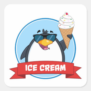 Ice Cream Penguin Sunglazen Square Sticker