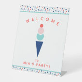 Ice Cream Personalized Name Kinder Party Reclamebord Met Voetstuk (Voorkant)