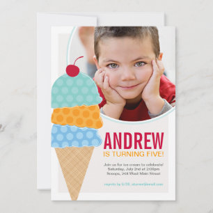 Ice Cream Photo Birthday Invitation in Aqua Kaart