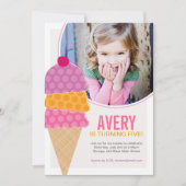 Ice Cream Photo Birthday Invitation in Orchid Kaart (Voorkant)