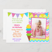 Ice Cream Photo Birthday Invitations Kaart (Voorkant / Achterkant)