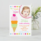 Ice Cream Photo Birthday Party Invitations Kaart (Staand voorkant)